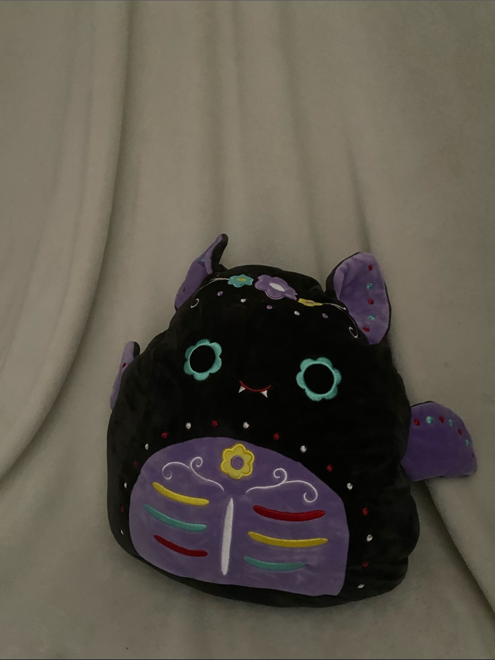 Squishmallows Black and Purple Bat Plush with Teal Accents